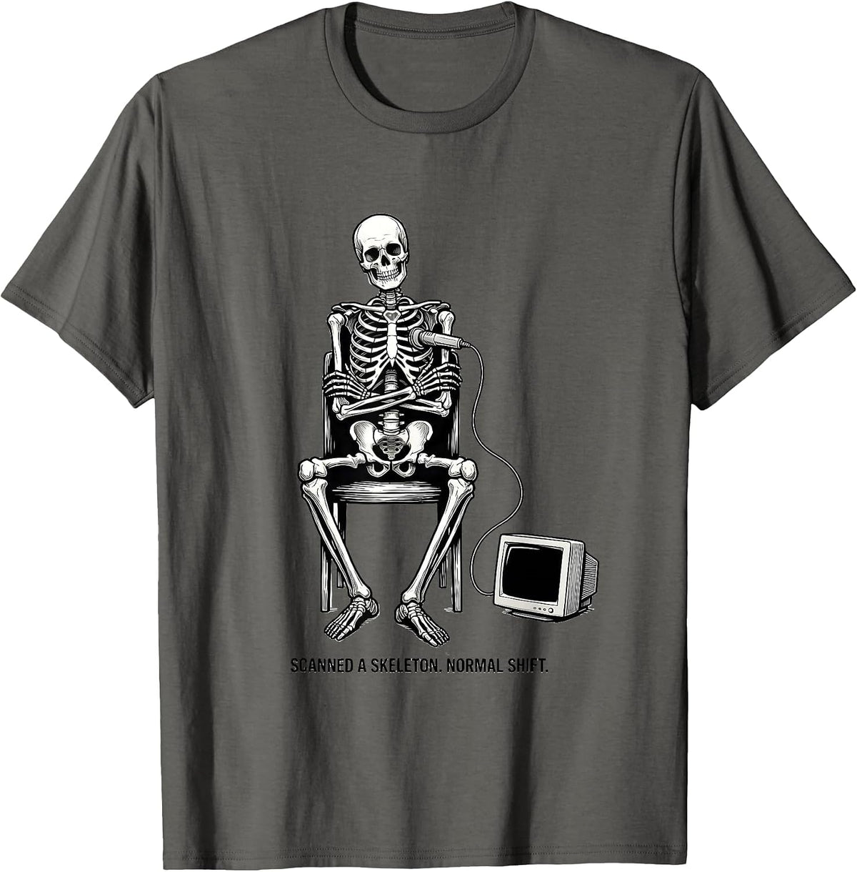 Men's Scanned A Skeleton Normal Shift Funny Sonographer Halloween T-Shirt - Asphalt Grey