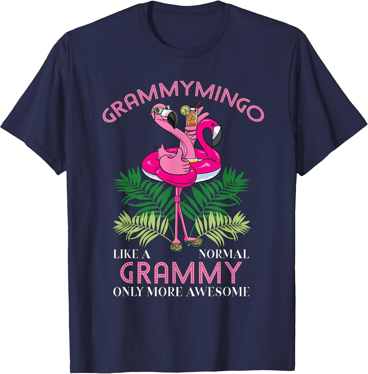 Grammymingo Grammy Flamingo Lover Grandma Grandmother Gramma T-Shirt - Navy Blue