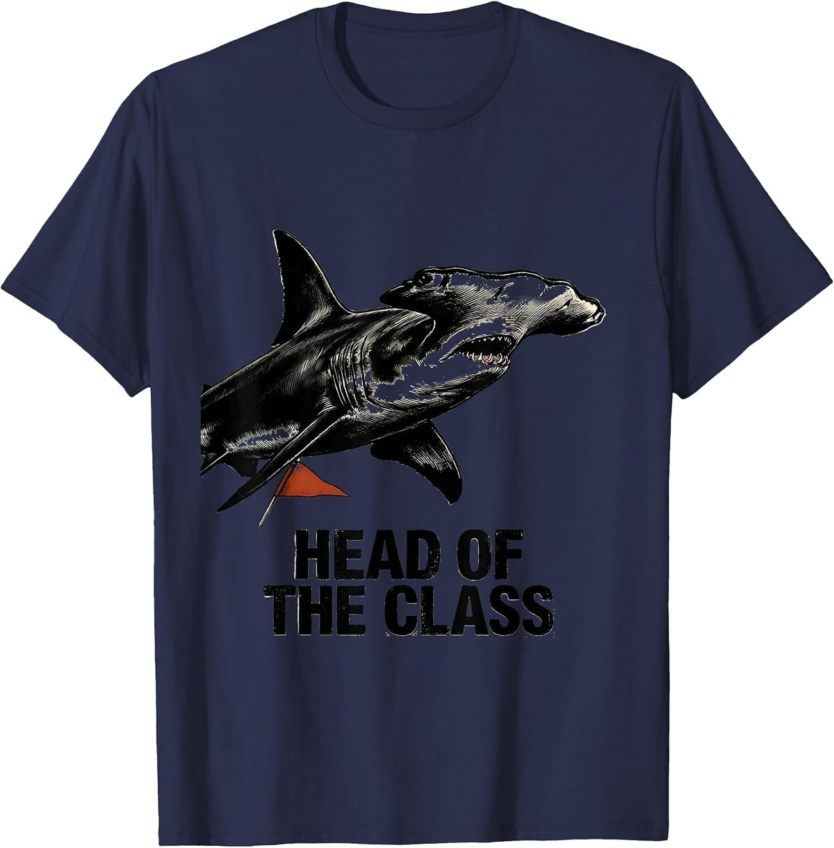 Men's Head Of The Class Funny Shark Lover Marine Biology Humor T-Shirt - Navy Blue