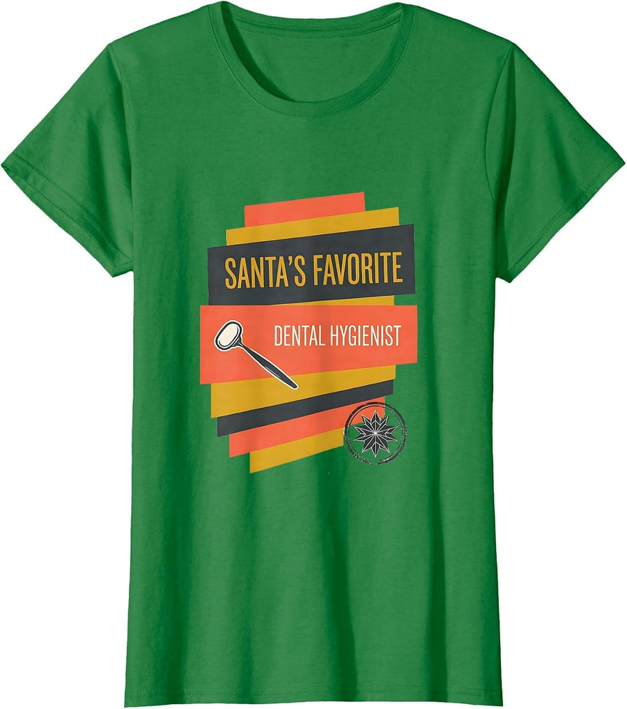 Women's Santa's Favorite Dental Hygienist Funny Christmas Dental T-Shirt - Kelly Green