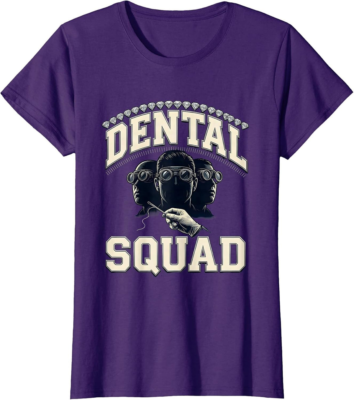 Women's Dental Squad Sparkle Varsity Dental Hygienist Dental T-Shirt - Purple