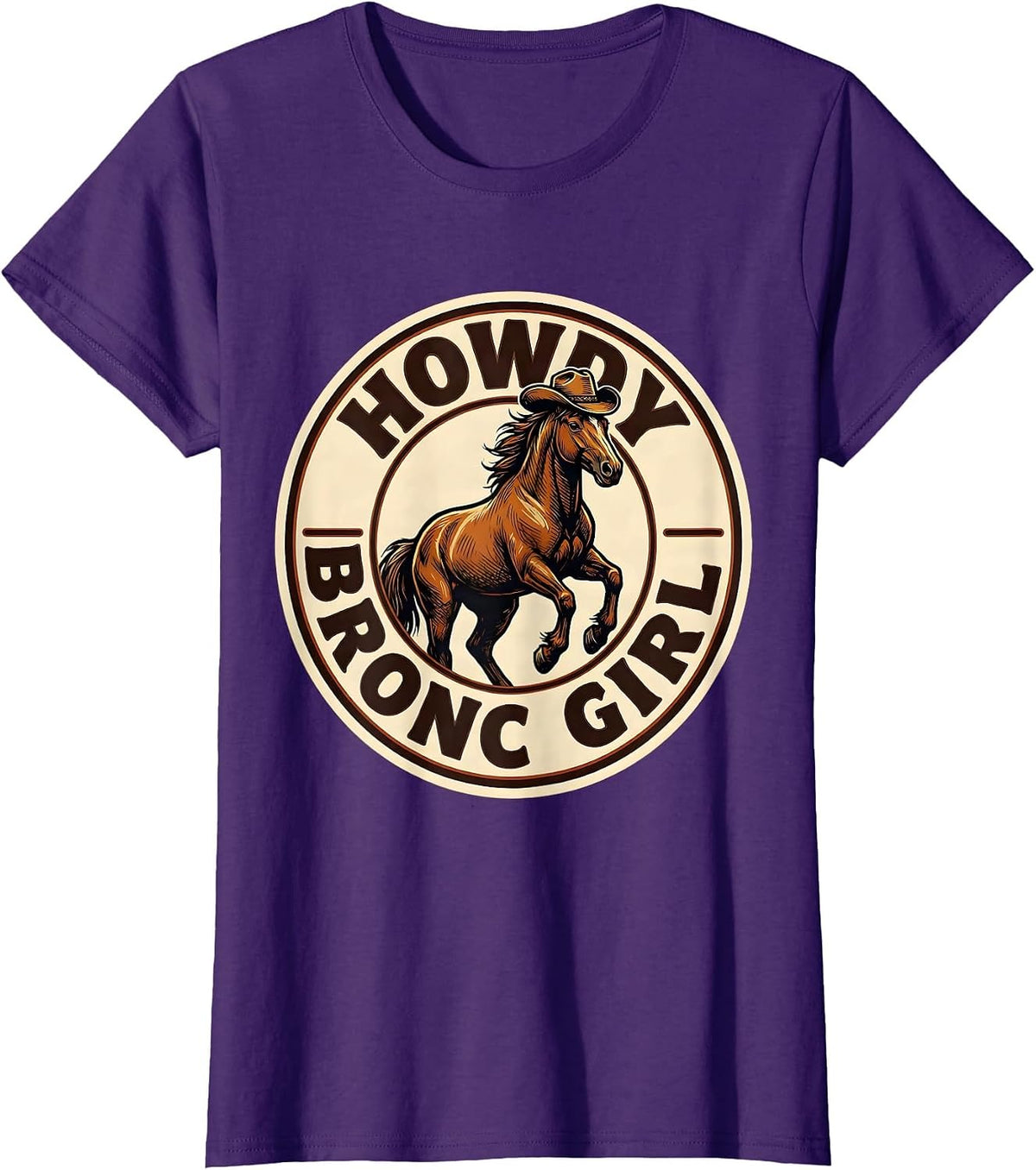 Women's Howdy, Bronc Girl Western Cowgirl Rodeo Pride Humor T-Shirt - Purple