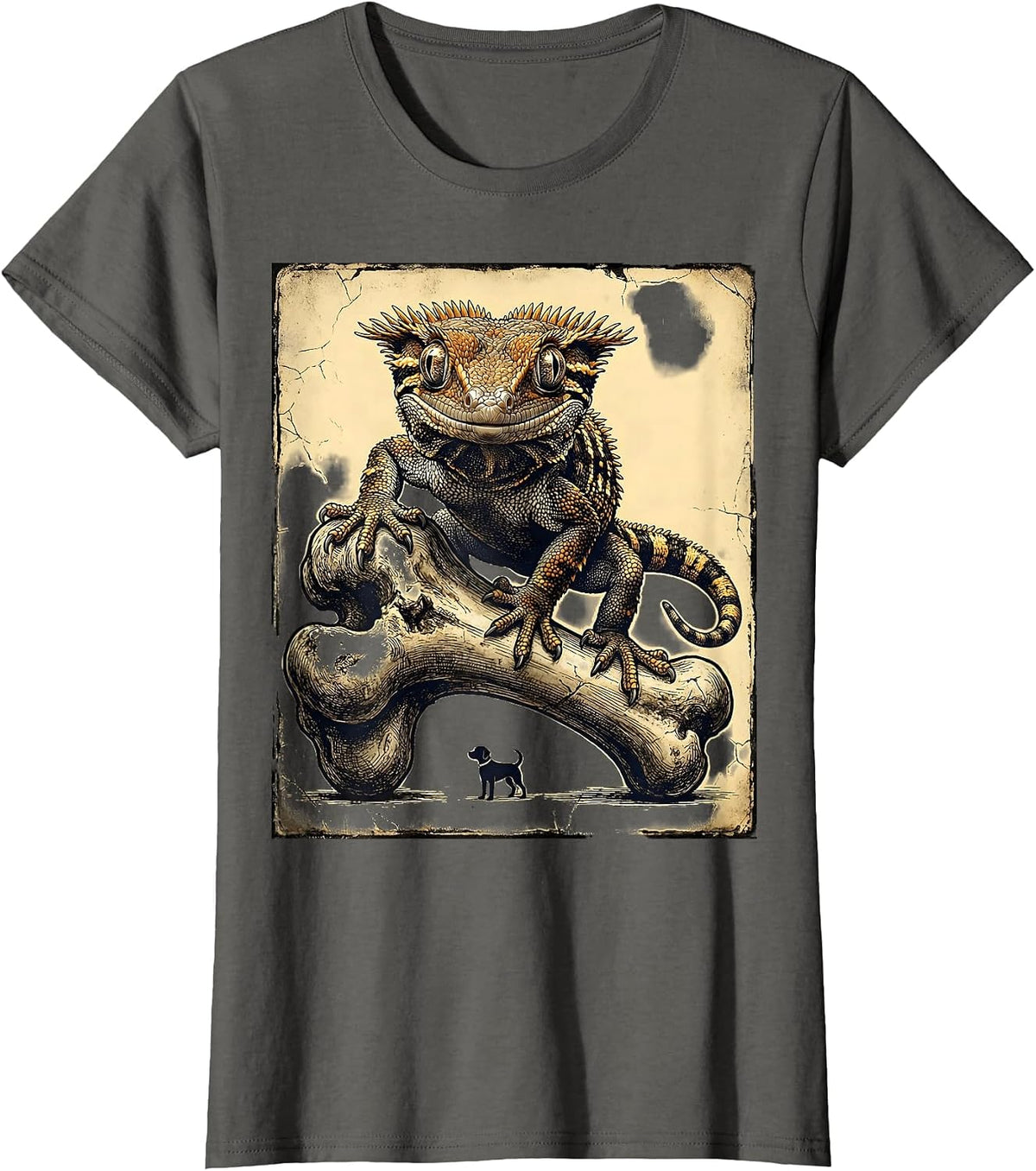 Women's Crested Gecko Distressed Reptile Lover Gift T-Shirt - Asphalt Grey