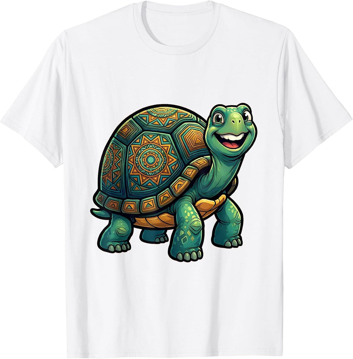 Men's Turtle Shell Geometric Mandala Pattern Design T-Shirt - White