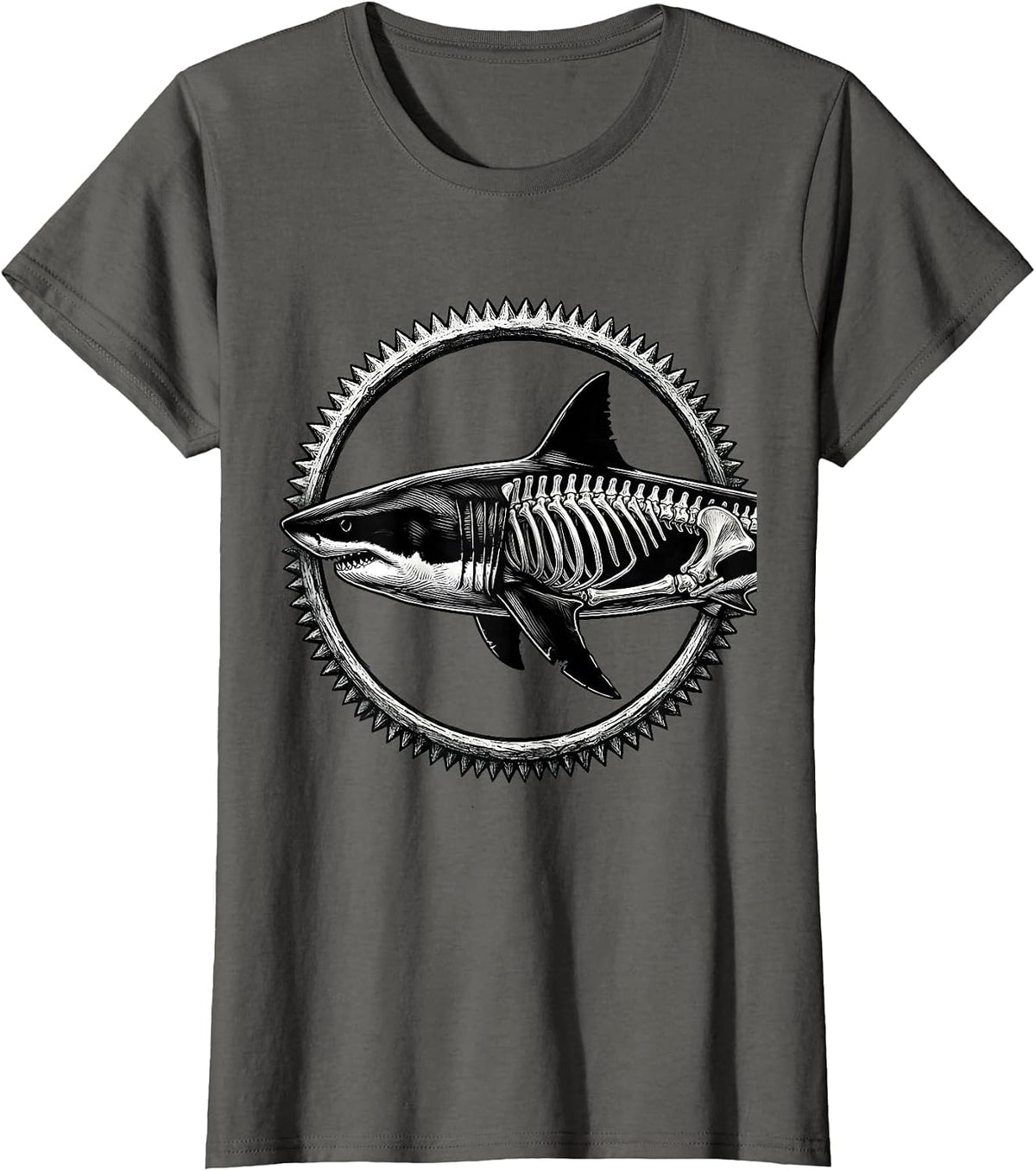 Women's Half Shark Half Skeleton Hybrid Graphic T-Shirt - Asphalt Grey