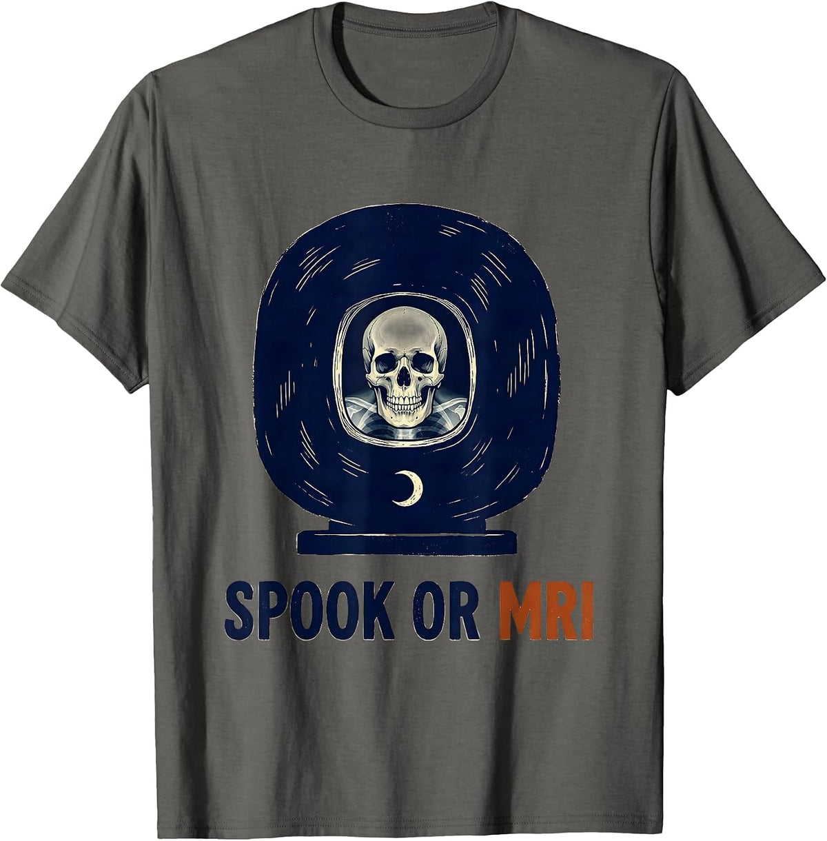 Spook Or MRI Linocut Radiology Tech Halloween Workplace T-Shirt - Asphalt Grey