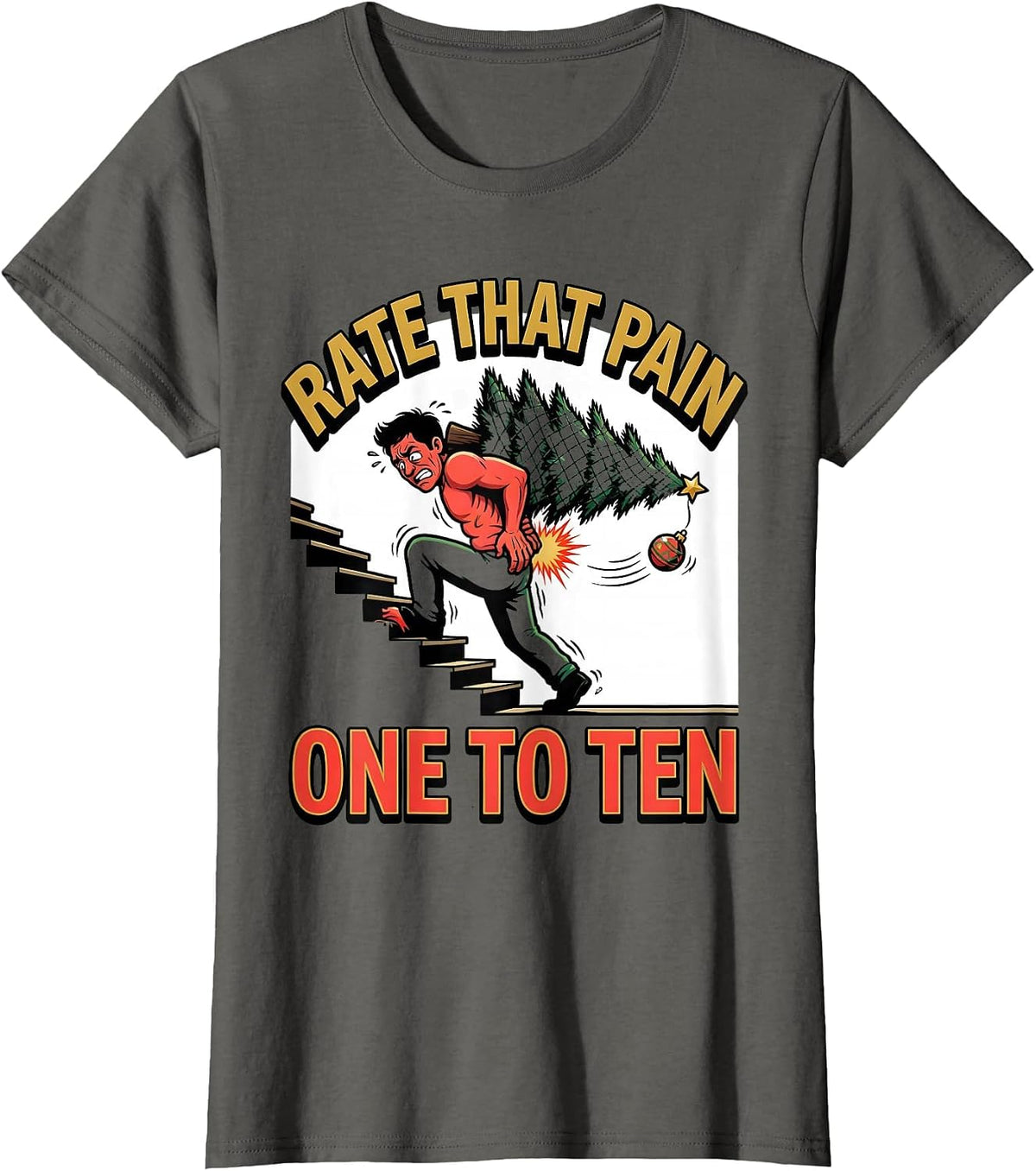 Women's Rate That Pain One To Ten Funny Physical Therapist Christmas T-Shirt - Asphalt Grey