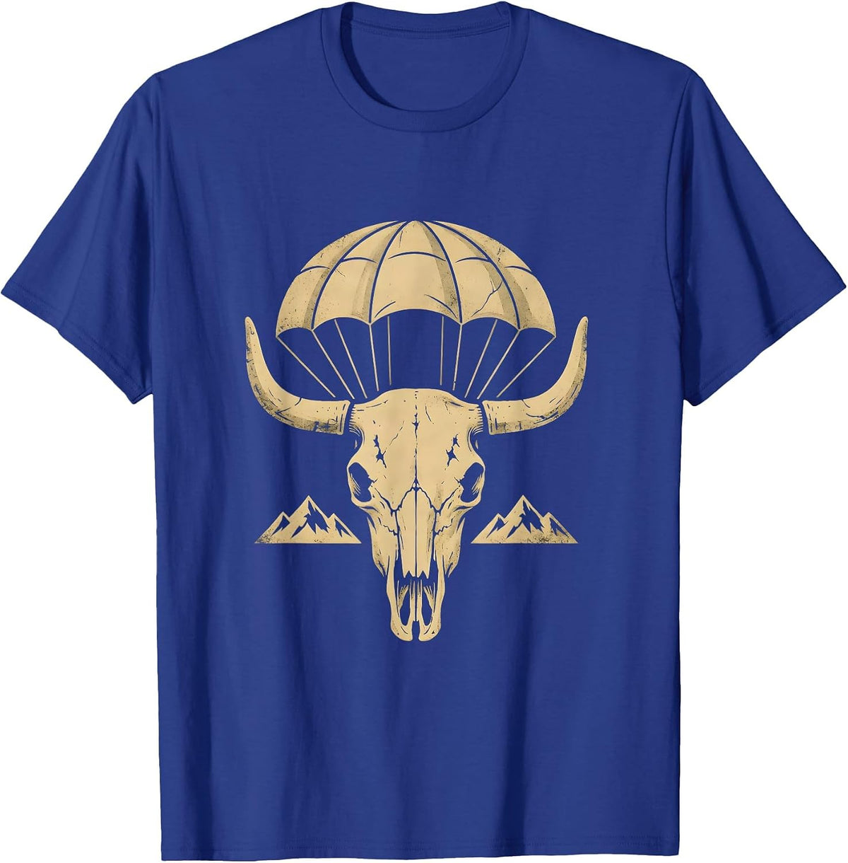 Freedom Parachute Over Mountain Range Long Sleeve T-Shirt - Royal Blue
