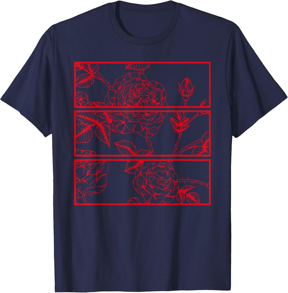 Red Roses Aesthetic Clothing Soft Grunge Soft Goth T-Shirt - Navy Blue