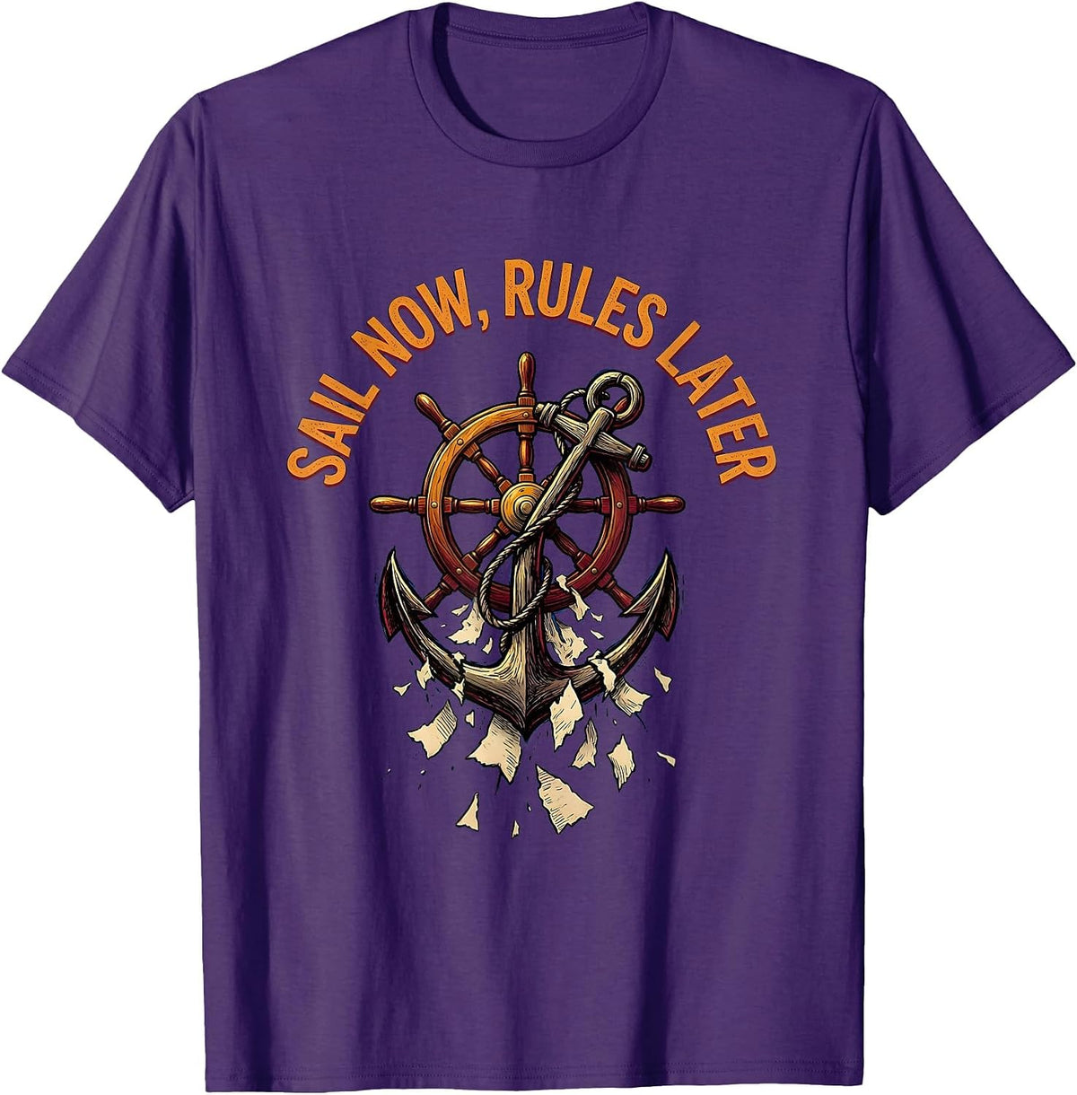 Sail Now Rules Later Pirate Adventure Design T-Shirt - Purple