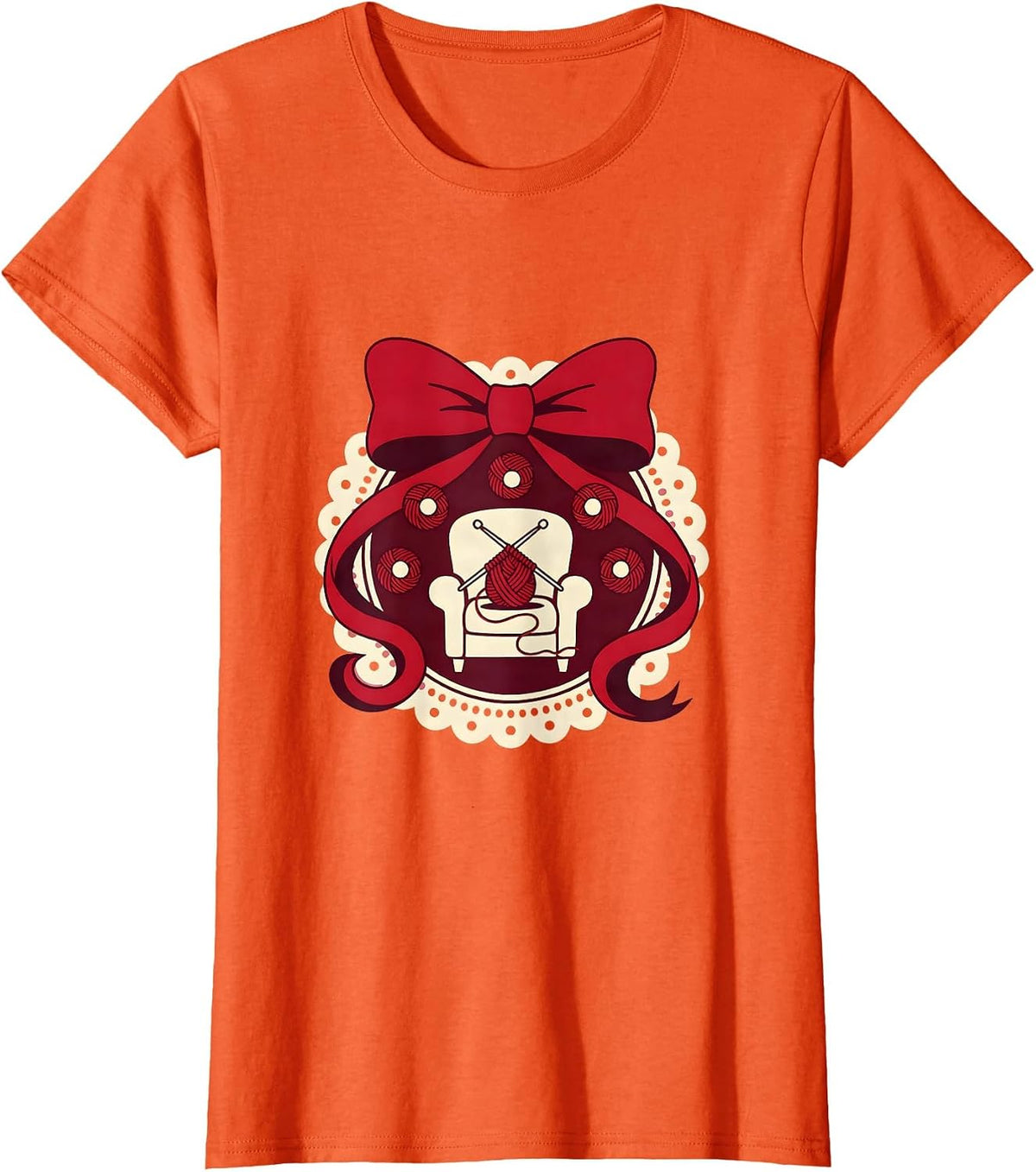 Grandma Knitting Yarn Balls Cozy Illustration T-Shirt - Orange