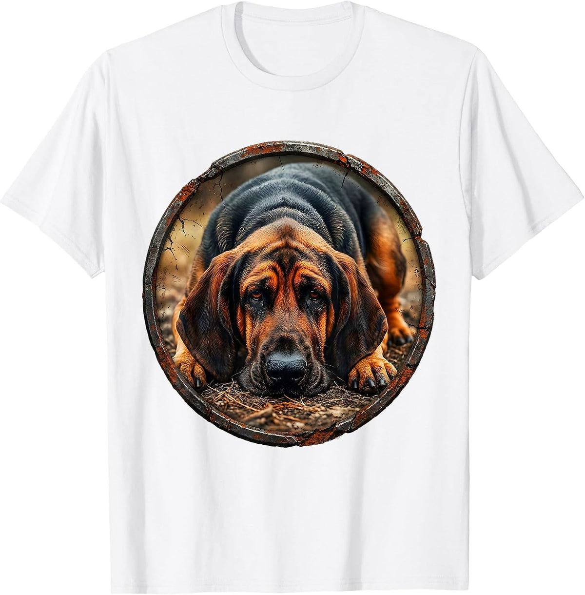 Men's Bloodhound On The Hunt Tracking Dog Graphic T-Shirt - White