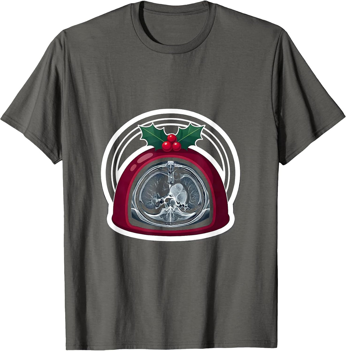 Men's Christmas Pudding Radiology Tech Humor Xray CT MRI T-Shirt - Asphalt Grey