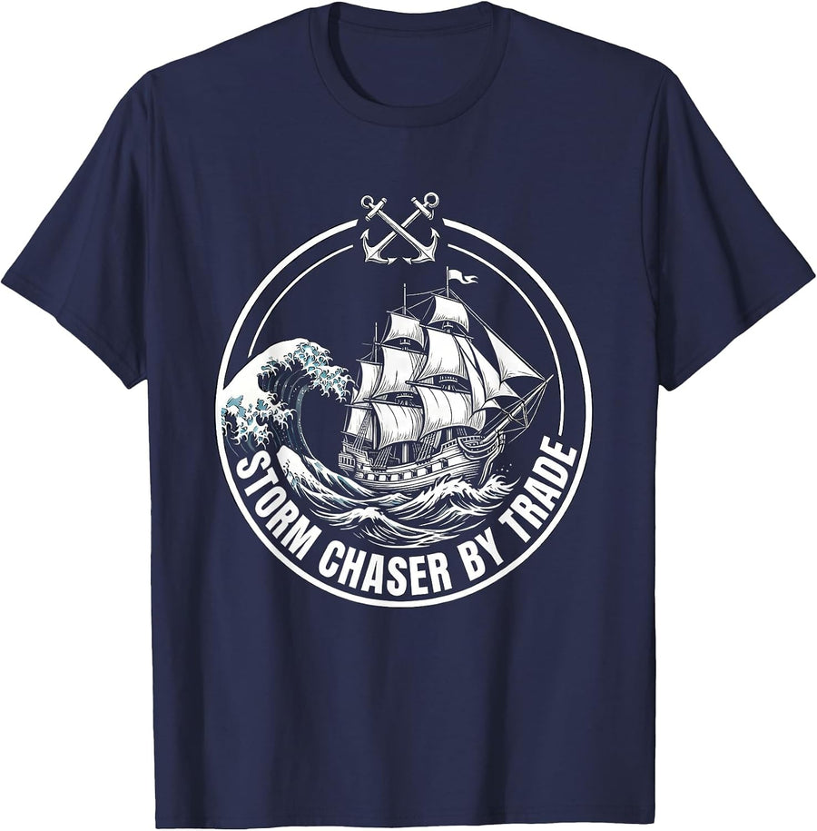 Storm Chaser By Trade Pirate Graphic Design T-Shirt - Navy Blue