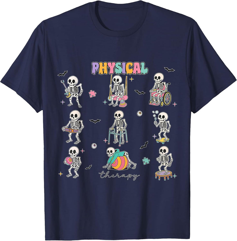 Funny Ghost Physical Therapy Pt Physical Therapist Halloween T-Shirt - Navy Blue