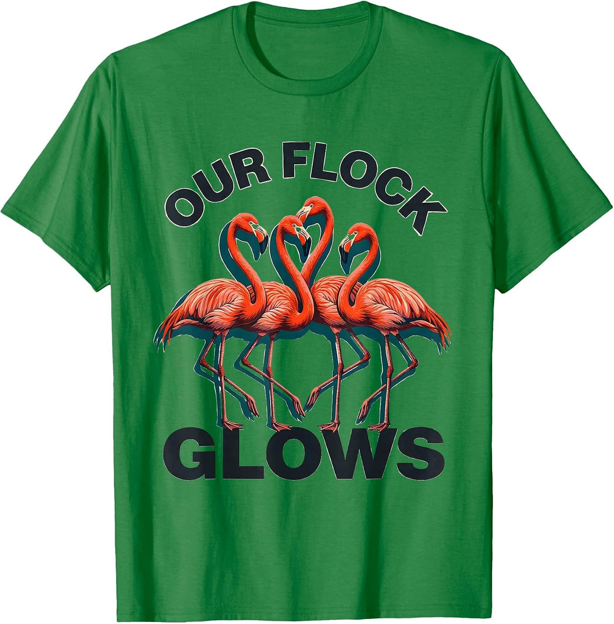 Men's Our Flock Glows Funny Flamingo Lover Novelty T-Shirt - Kelly Green