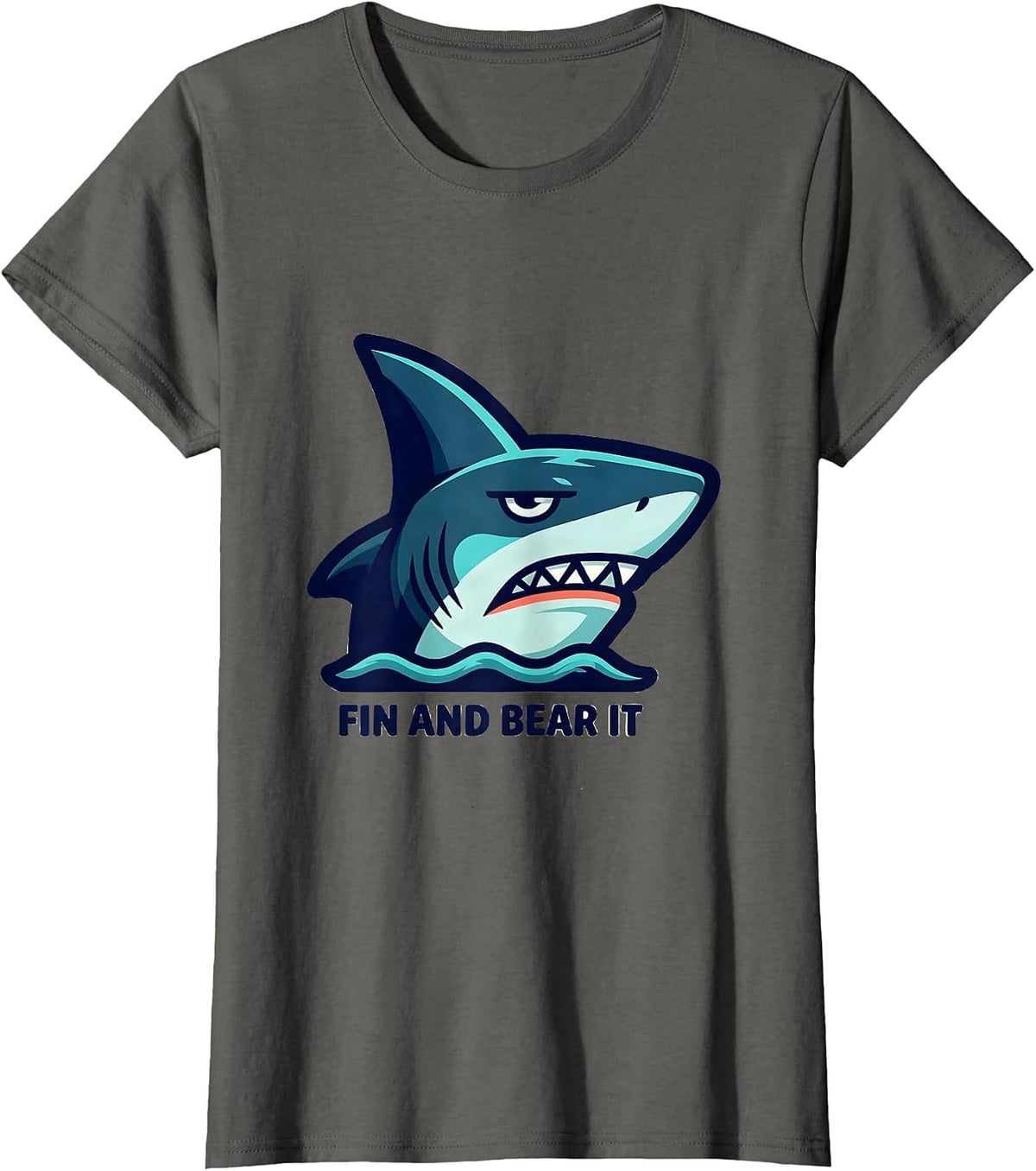 Women's Fin And Bear It Funny Shark Lover Ocean Wildlife Humor T-Shirt - Asphalt Grey