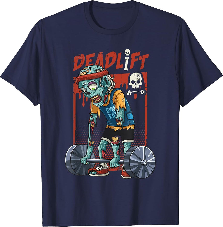 Zombie Deadlift Weight Lifting Halloween Fitness Gym Workout T-Shirt - Navy Blue