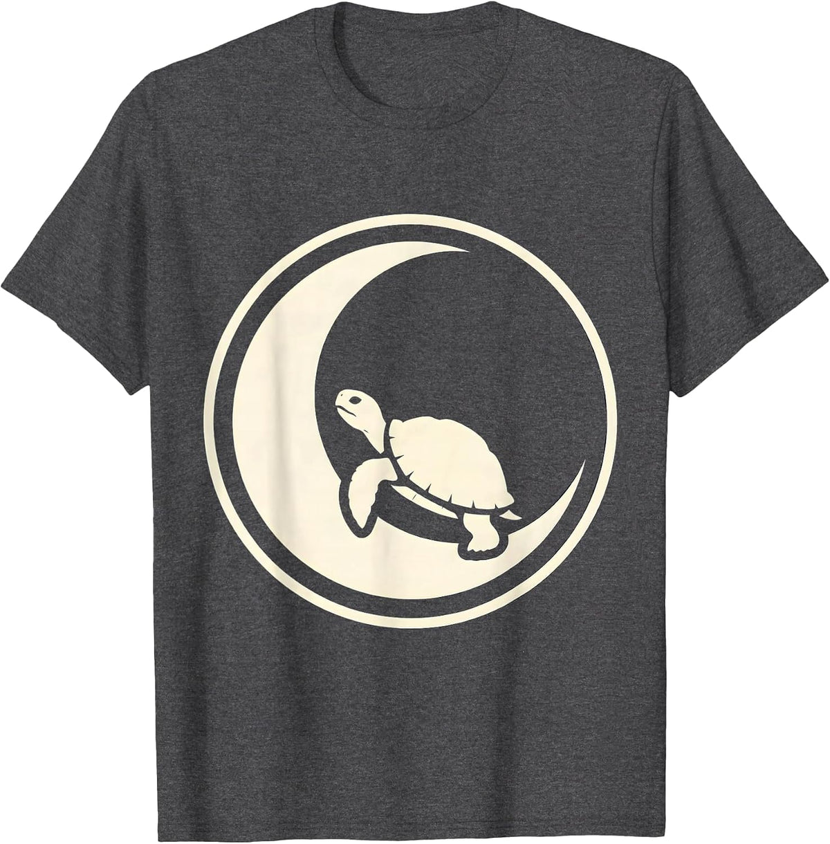 Turtle Silhouette Crescent Moon Nature Art T-Shirt - Dark Heather Grey