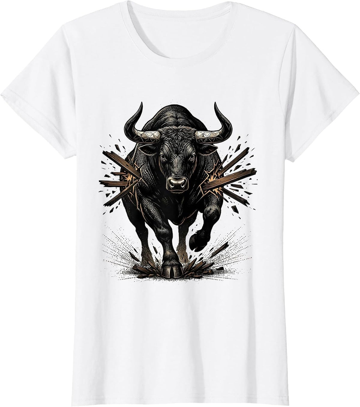 Bull Charging Through Boardroom Table Graphic T-Shirt - White