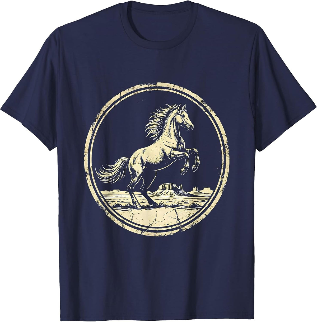 Men's Rearing Horse Desert Mesa Western Graphic T-Shirt - Navy Blue