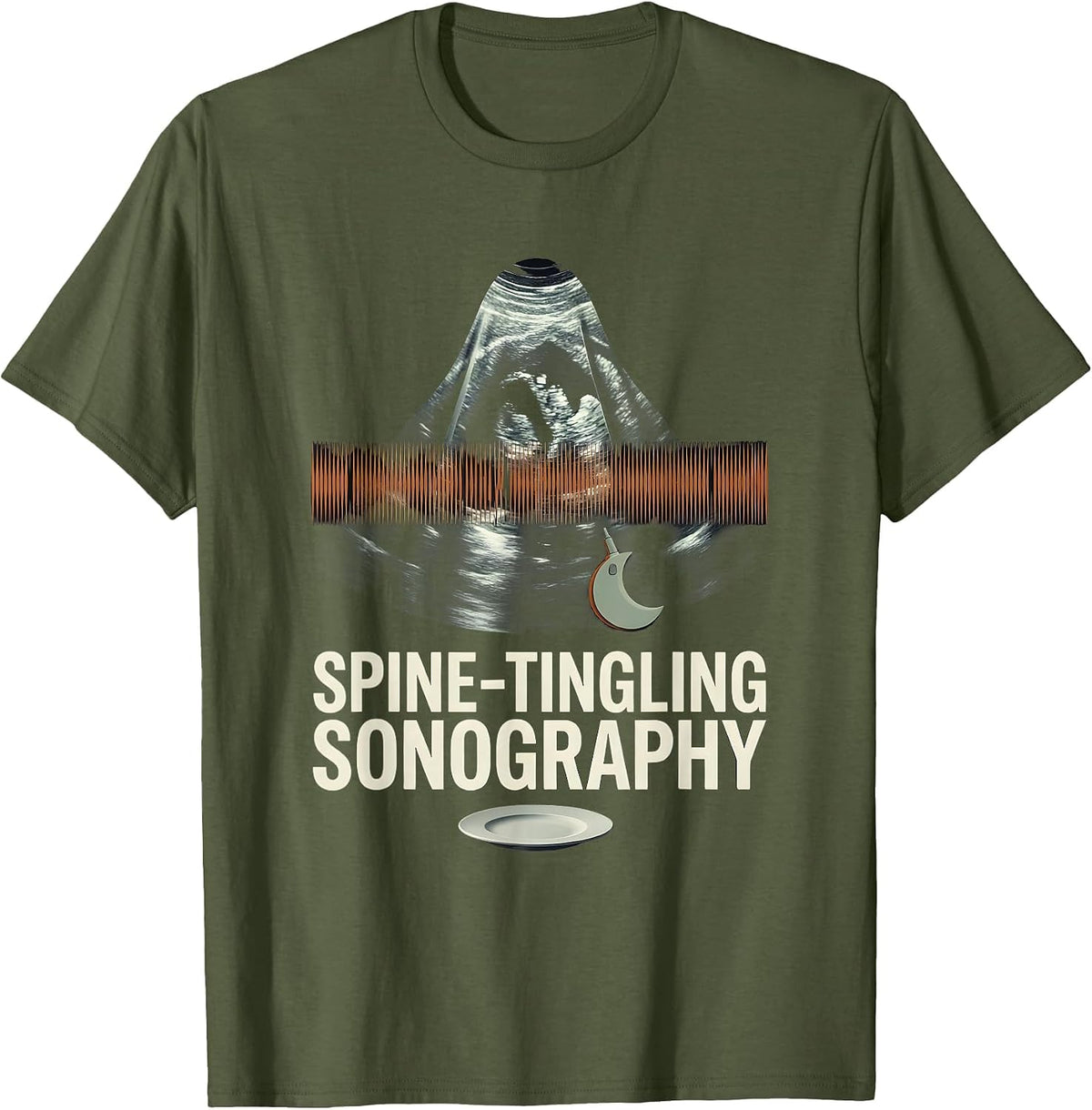 Spine-Tingling Sonography Editorial Conceptual Sonographer T-Shirt - Olive Green