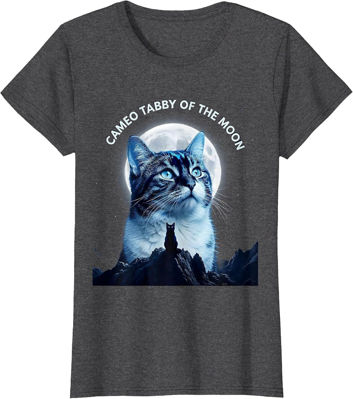 Women's Cameo Tabby Of The Moon Cosmic Cat Lover Retro Humor T-Shirt - Dark Heather Grey