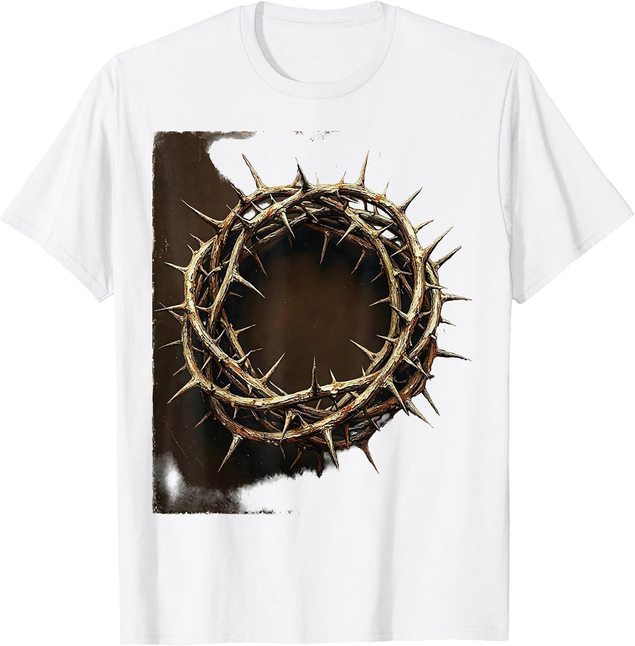 Men's Crown of Thorns Christian Faith Graphic Design T-Shirt - White