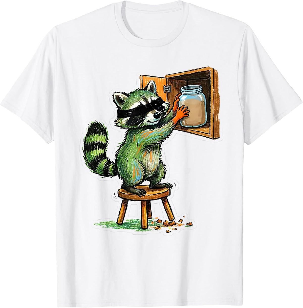 Men's Wobbly Raccoon Naive Kidcore Funny Trash Panda Snack T-Shirt - White