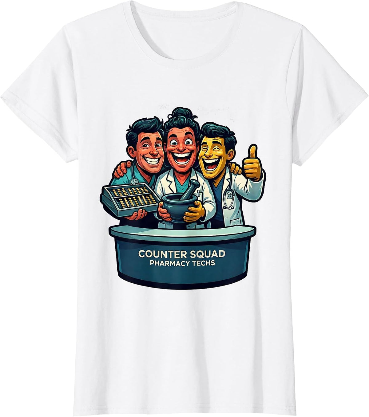 Counter Squad Pharmacy Techs Funny Pharmacy Technician Crew T-Shirt - White