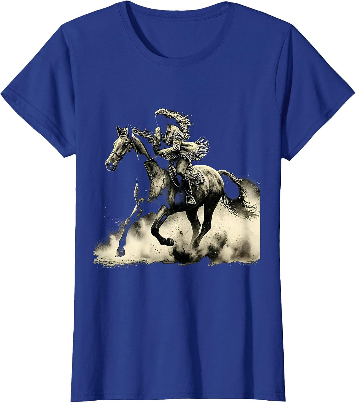 Women's Galloping Horse Desert Dust Rodeo Graphic T-Shirt - Royal Blue