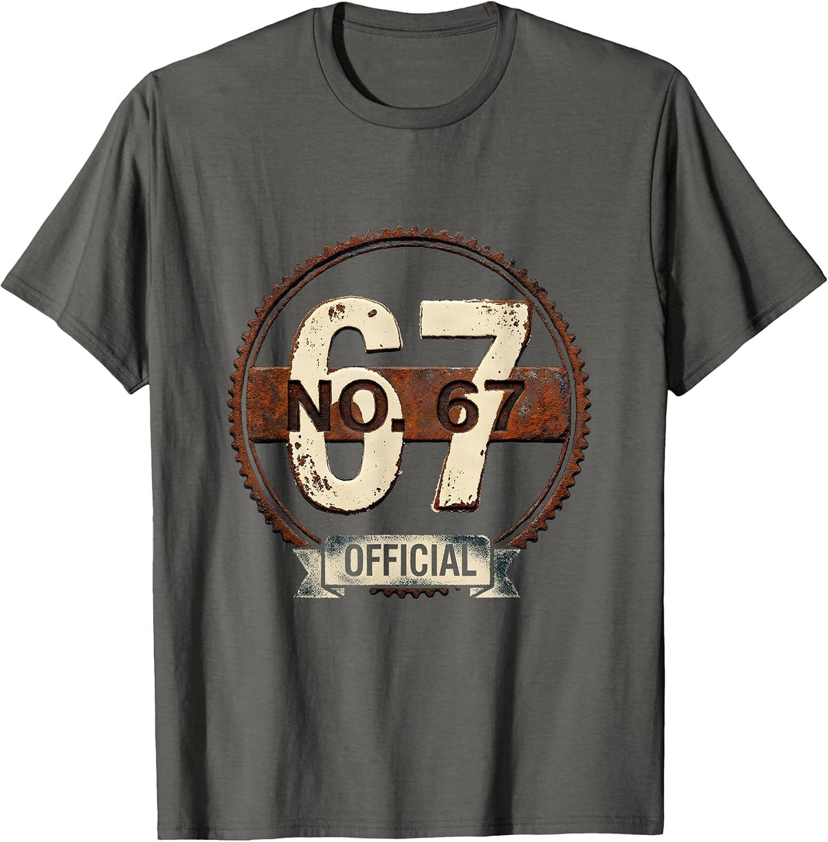 Men's NO 67 OFFICIAL Rubber Stamp Sports Jersey Number Birthday T-Shirt - Asphalt Grey