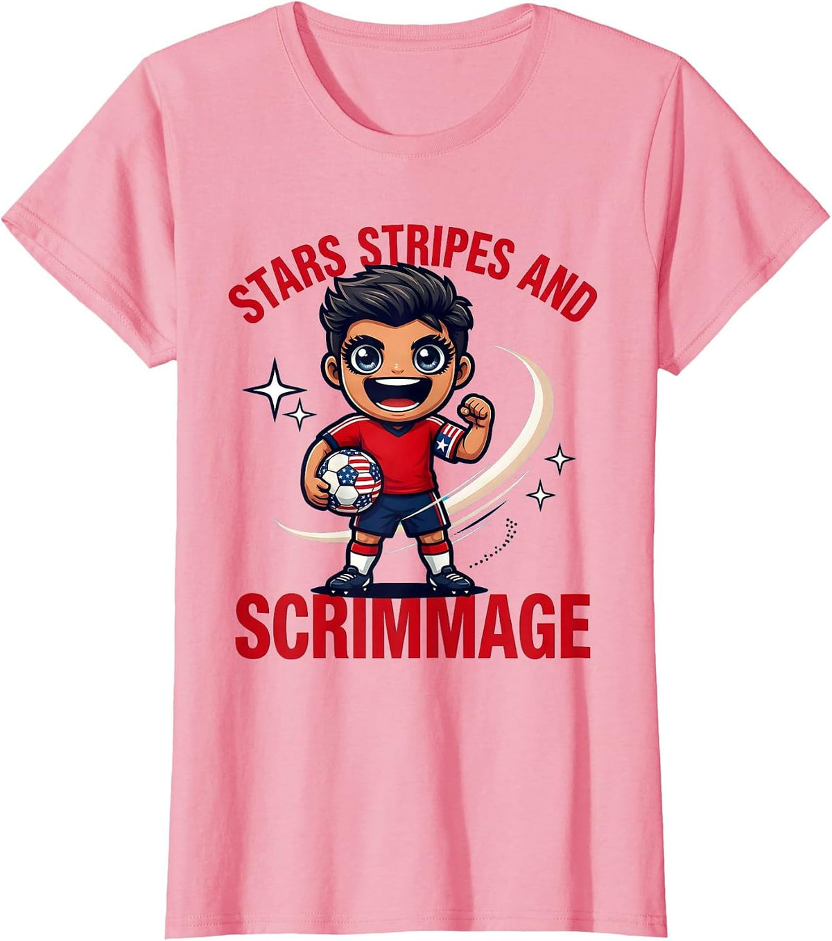 Women's STARS STRIPES AND SCRIMMAGE Funny Soccer Player 4th of July T-Shirt - Pink