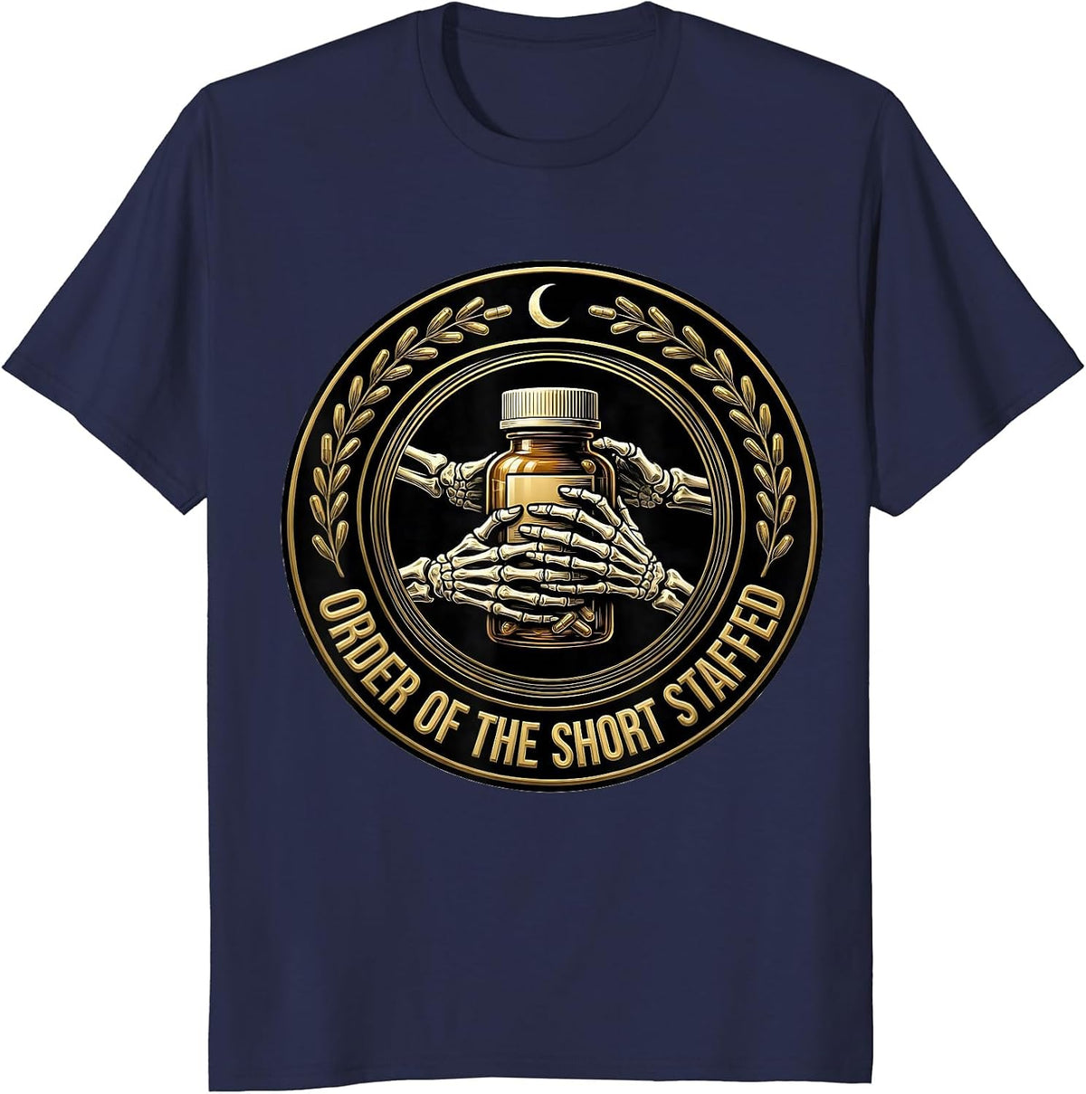 Men's Order Of The Short Staffed Funny Pharmacy Tech Skeleton T-Shirt - Navy Blue