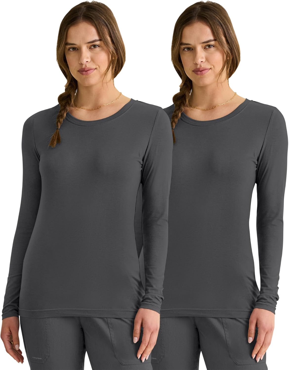 Healing Hands Underscrub Long Sleeve Women Knits Scrub Tops - Charcoal 2