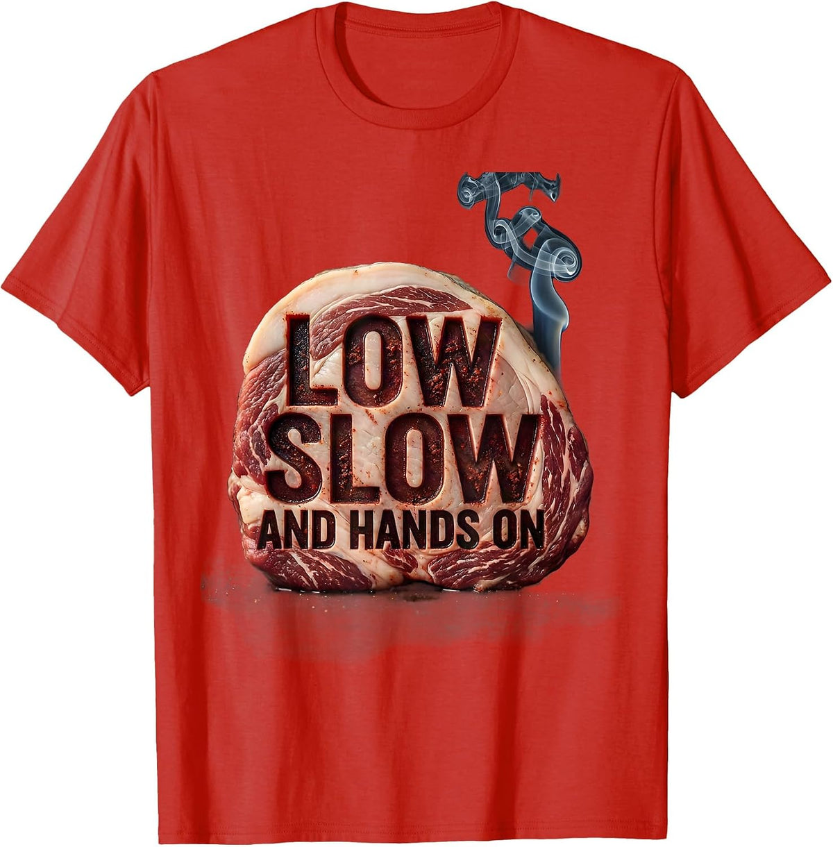 Men's Low, Slow, And Hands On Funny BBQ Grilling Pig Pulled Pork T-Shirt - Red