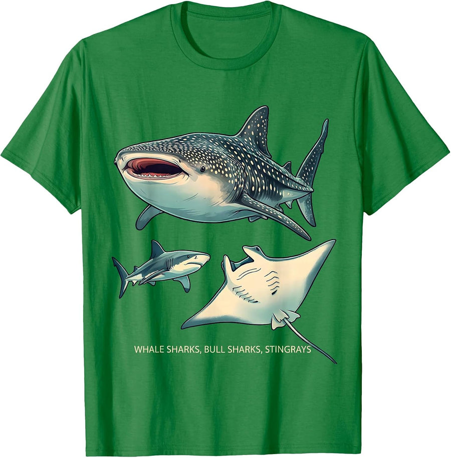 Men's Whale Sharks Bull Sharks Stingrays Funny Shark Lover Ocean T-Shirt - Kelly Green