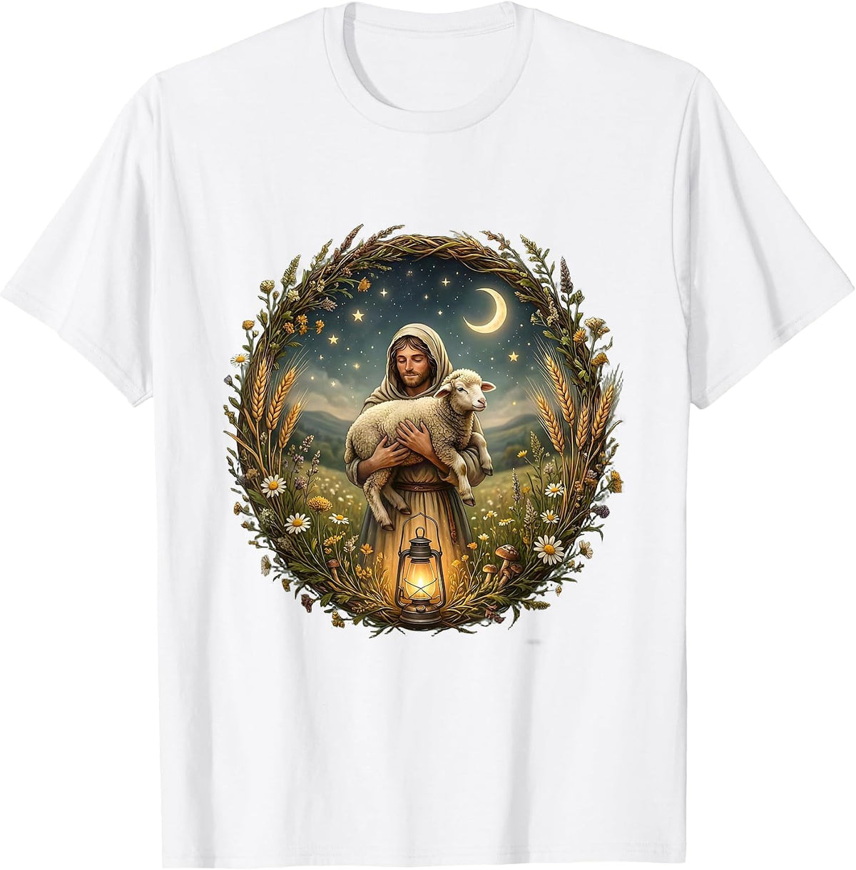 Men's Jesus Loves You Shepherd Carrying Lost Sheep T-Shirt - White
