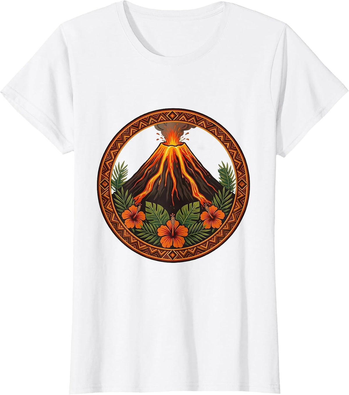 Aloha Volcanic Peak Glowing Lava Flow Illustration T-Shirt - White