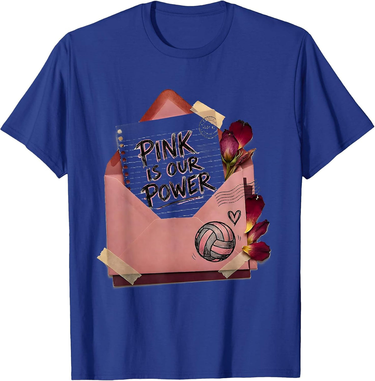 Pink Is Our Power Volleyball Pink Out Design T-Shirt - Royal Blue