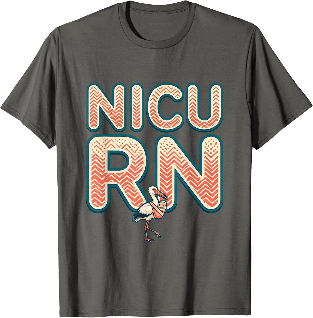 Men's NICU RN Cute Stork Neonatal Intensive Care Unit Nurse Gift T-Shirt - Asphalt Grey