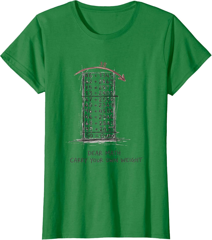 Women's Dear Math, Carry Your Own Weight Funny Math Teacher Nerd T-Shirt - Kelly Green