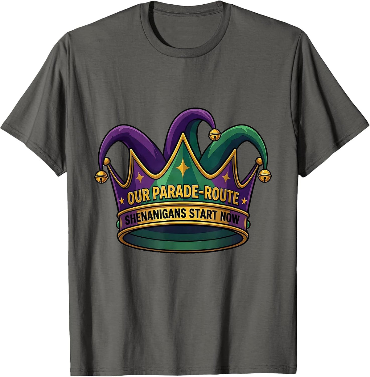 Men's Our Parade-Route Shenanigans Start Now Mardi Gras Carnival T-Shirt - Asphalt Grey