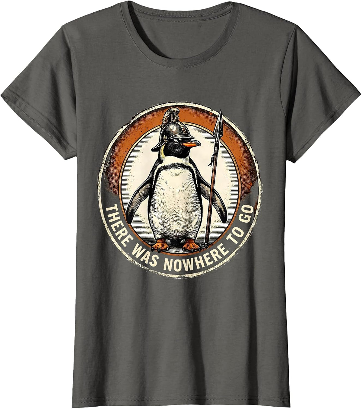 Women's There Was Nowhere To Go Vintage Funny Penguin Martial Arts T-Shirt - Asphalt Grey
