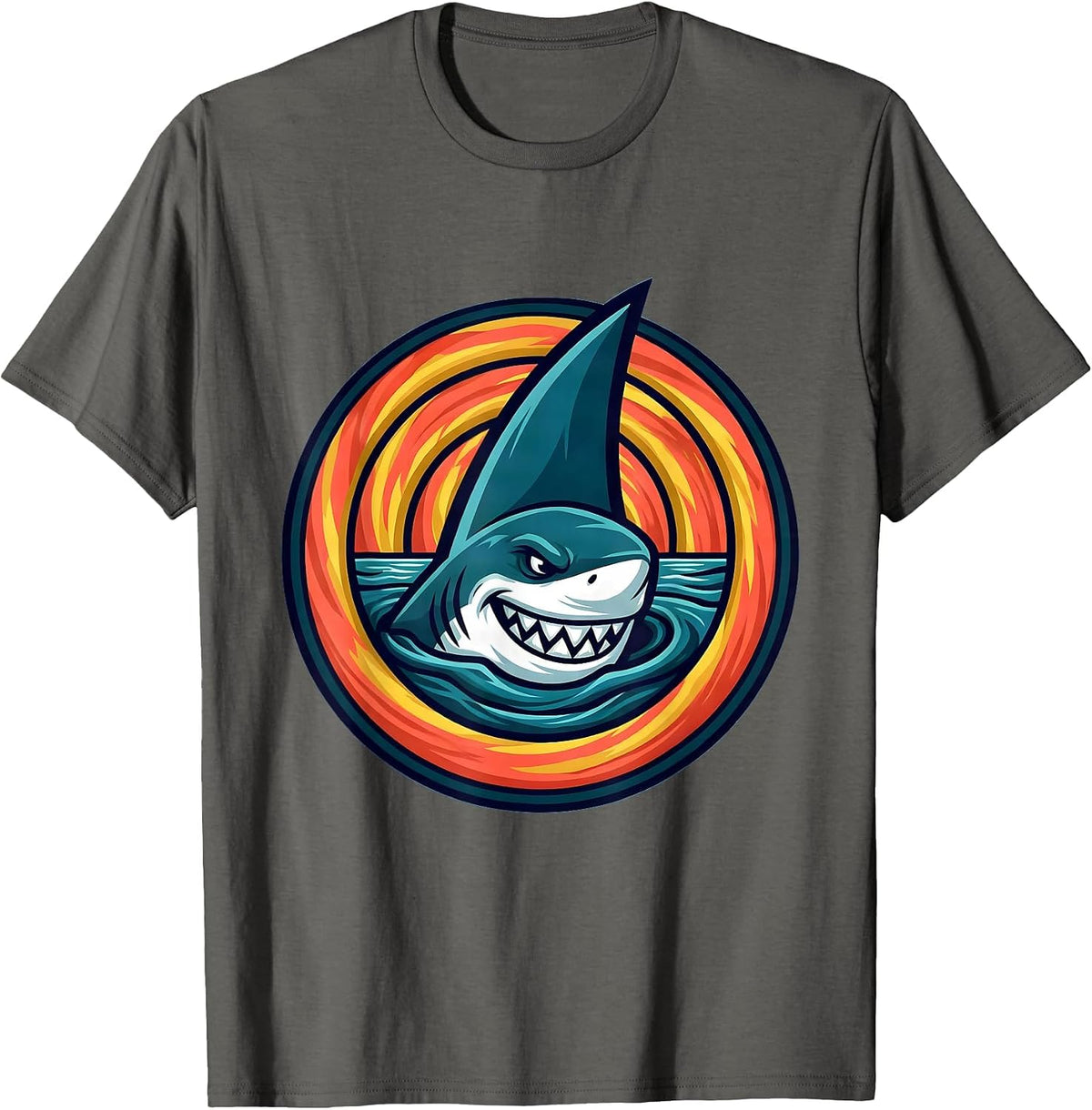 Men's Boys Tie Dye Shark Fin Color Wave Graphic T-Shirt - Asphalt Grey