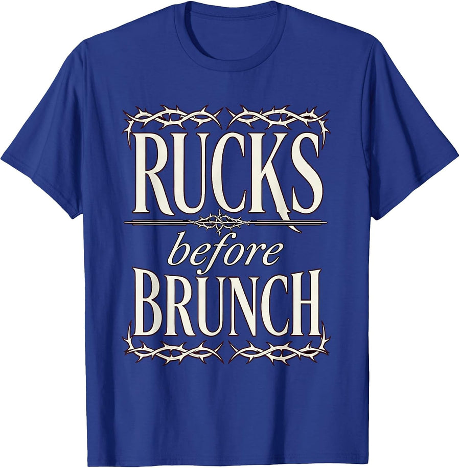 Rucks Before Brunch Rugby Graphic Design T-Shirt - Royal Blue