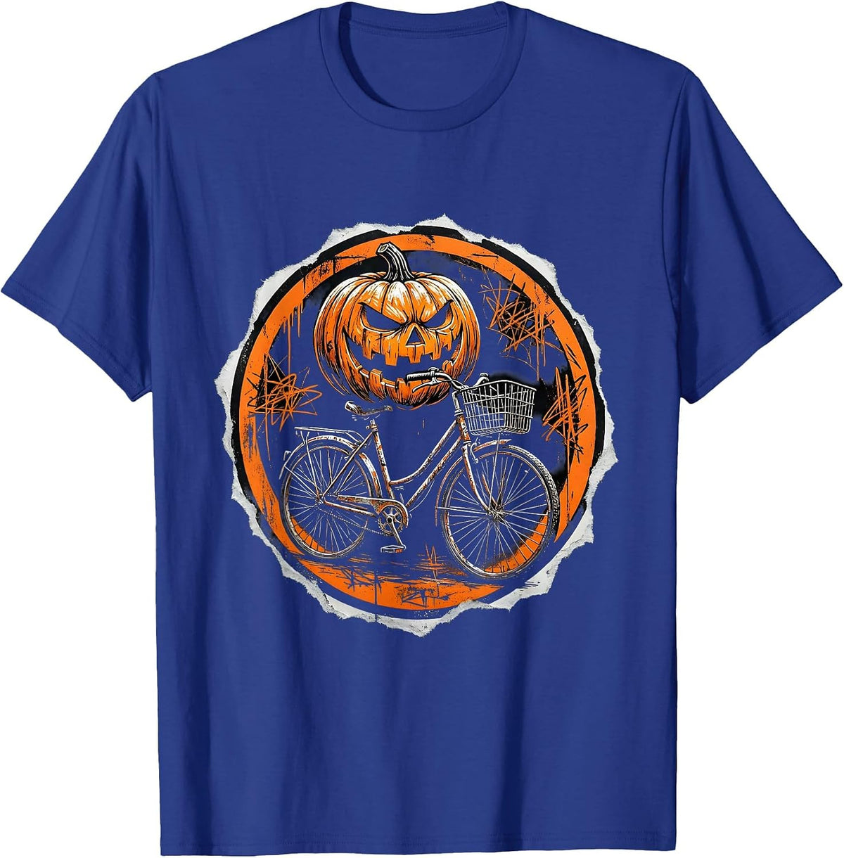 Pumpkin Bicycle Rider Halloween Costume Tee T-Shirt - Royal Blue