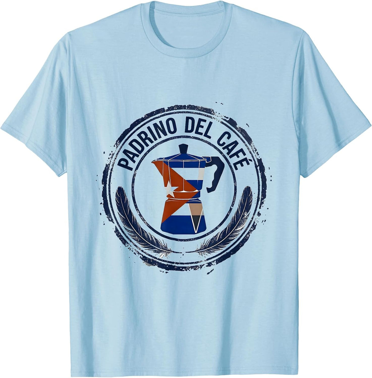 Men's Padrino Del Café Rubber Stamp Cuban Heritage Family Humor T-Shirt - Baby Blue