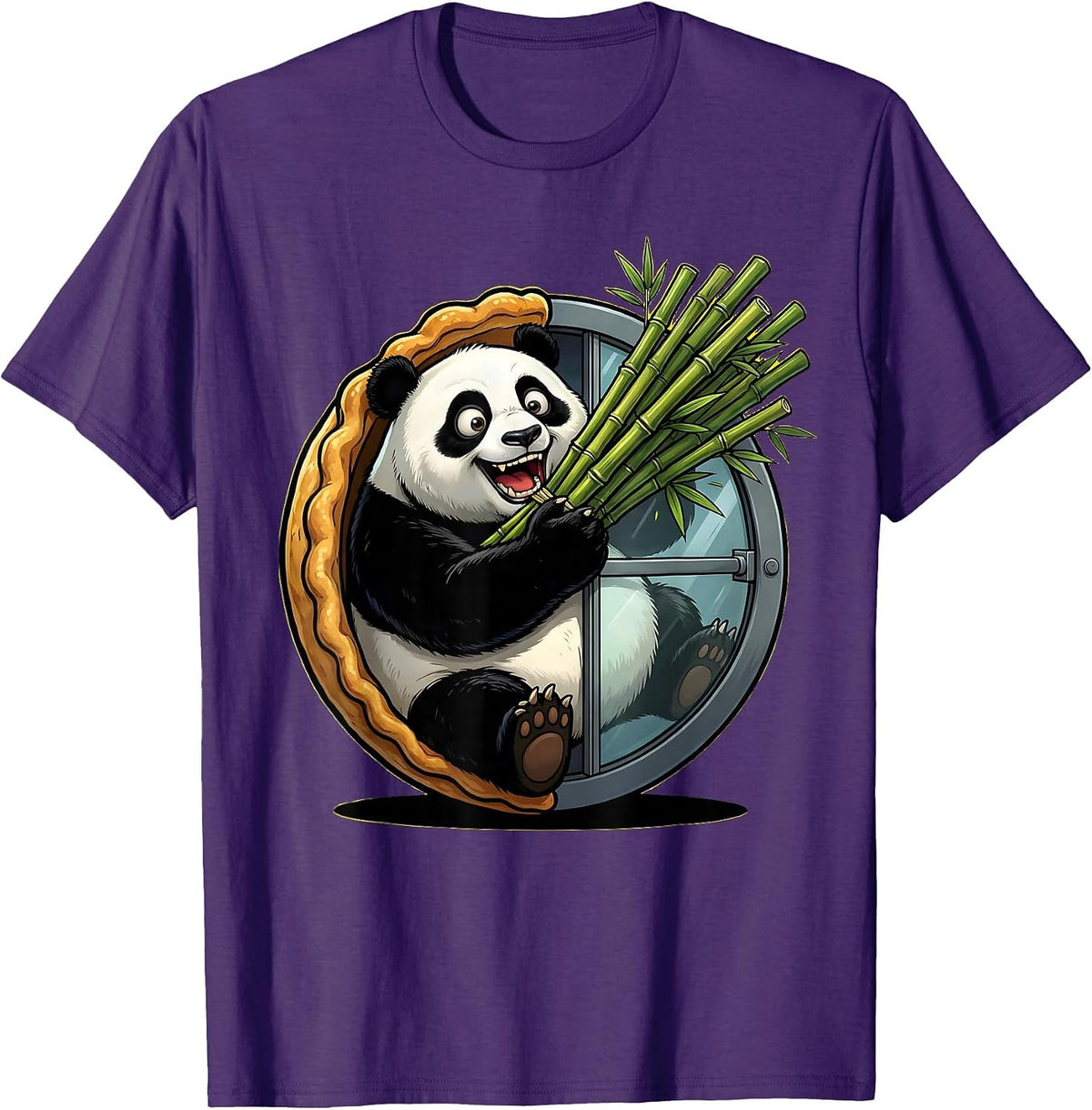 Funny Panda Stuck in Revolving Door Bamboo T-Shirt - Purple