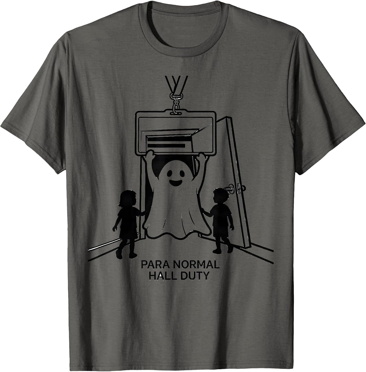 Para Normal Hall Duty Funny Paraprofessional Halloween Ghost T-Shirt - Asphalt Grey